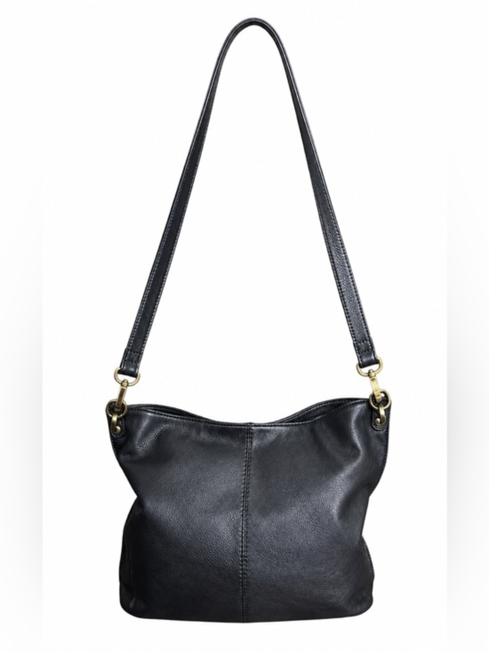 HOBO International Pier Black Leather Crossbody Shoulder Bag Brass Hardware EUC